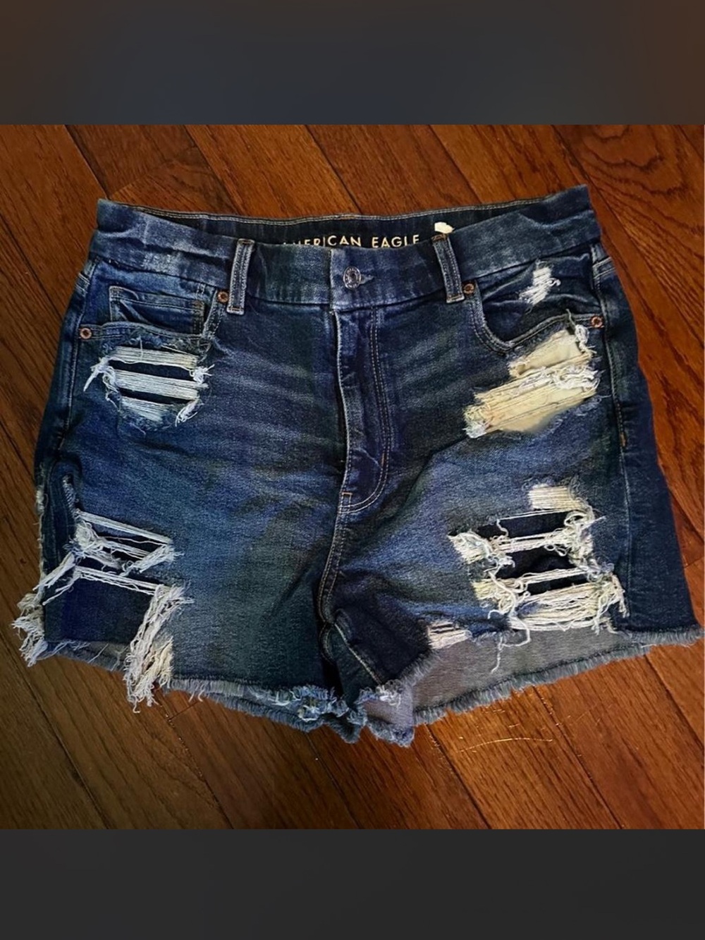 American Eagle Outfitters Dark Blue Distressed Cutoff Denim Shorts